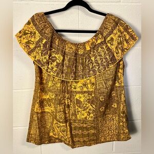 River Stone Boho Yellow and Brown/Gray Top 100% Cotton Size L